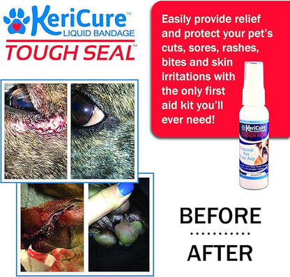Tough Seal Pet Liquid Bandage Spray for Dogs &amp; Cats - 2oz Calming Wound Care Protection, Protects Cuts and Scratches - Safe if Licked, String-Free Dog Wound Spray