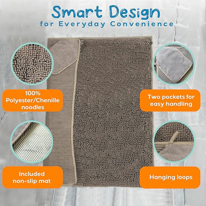 Pet 2-in-1 Dog Towel &amp; Mat – Transforms from Drying to Bath Mat, Ultra Soft, Absorbent &amp; Quick-Drying, Machine Washable Dog Towels with Detachable Non-Slip Mat and Hand Pockets (Medium)