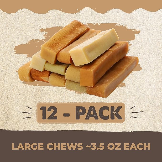 Mighty Paw Yak Cheese Chews for Dogs | All-Natural Long Lasting Treats. Odorless and Great for Oral Health. Limited-Ingredient Chews for Puppies &amp; Power-Chewers (Large, 12 Pack)1 Count (Pack of 1)