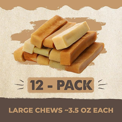 Mighty Paw Yak Cheese Chews for Dogs | All-Natural Long Lasting Treats. Odorless and Great for Oral Health. Limited-Ingredient Chews for Puppies &amp; Power-Chewers (Large, 12 Pack)1 Count (Pack of 1)