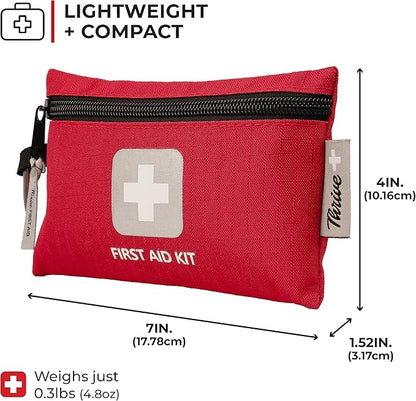 Thrive Mini Emergency Kit &amp; First Aid Pouch - College Dorm Sick Kit - 66 Piece Set - Waterproof Rip-Stop Nylon Pouch with Multi-Size Bandages, Wipes &amp; Safety Pins