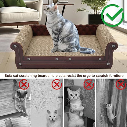 Scratching Sofa, Couch Shaped Thick Scratching Cardboard, Lounge Bed for Indoor Rest&amp;Play, Sofa Scratcher Pad (Brown, 22.4" L X 12.2" W X 6.3" H)
