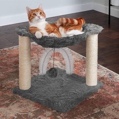 Furhaven 15.75" Tall Playground for Indoor Cats, Ft. Sisal Scratching Posts, Self-Grooming Brush, &amp; Toy - Tiger Tough Hammock Interactive Playground - Silver, One Size