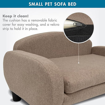 Paws &amp; Purrs Cat Sofa Bed, Pet Couch for Indoor Cats Elevated Cat Beds with Removable Washable Mattress Cover for Kitten, Puppy or Small Animal- 31.5" Wide, Sand