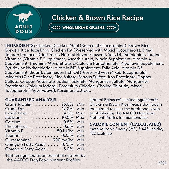 Natural Balance Limited Ingredient Adult Dry Dog Food with Healthy Grains, Chicken &amp; Brown Rice Recipe, 12 Pound (Pack of 1)