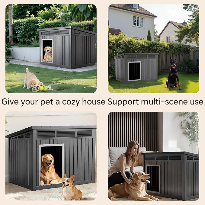 DRATO Dog House for Both Indoor and Outdoor with Weatherproof Roof Removable Floors for Medium to Large Dogs Interior Space (Black, Large (42.87 * 32.95 * 31.61&