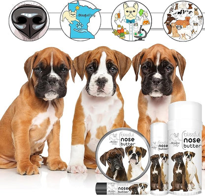 The Blissful Dog Boxer Duo Nose Butter for Dry, Cracked Skin, Lick-Safe Dog Nose Balm with Moisturizing Shea Butter, Almond, Olive, and Essential Oils, Pet Supplies, Uncented, 0.15 oz.