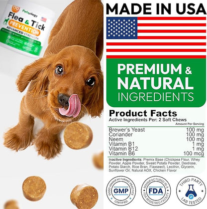Flea and Tick Prevention for Dogs Pills - Natural Dog Flea &amp; Tick Control - 170 Soft Chewables - Oral Defense Treatment for Dogs Supplement - Vet Formulated Chews - All Breeds &amp; Ages - Made in USA