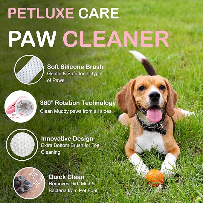 Dog Paw Cleaner for Small &amp; Medium Dogs – Portable Paw Washer Cup with Soft Silicone Brush, Towel &amp; Moisturizing Balm – Gently Cleans Muddy Paws After Walks (Pink, Small)