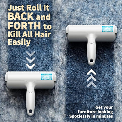 DELOMO Pet Hair Removal Tool: Pet Hair Remover with Fur Bin - Reusable Lint Roller for Pet Hair - Cat and Dog Hair Remover for Couch, Furniture, Carpet, Clothes, Car Seat - Essential for Pet Owners