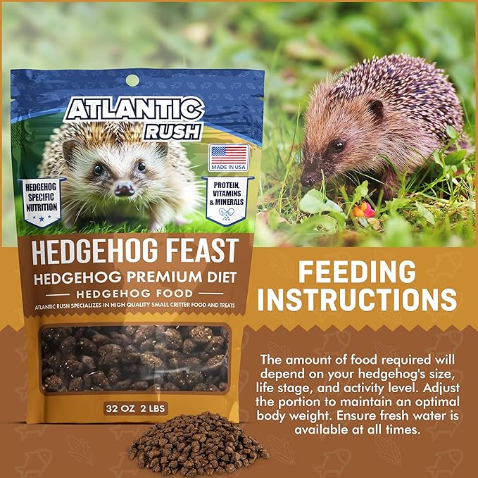 Atlantic Rush Hedgehog Feast Premium Food - 2lb Resealable Bag of Hedge Hog Delite- Small Critter Supplies Hedge Hog Food - Hedgehog Treats- Sourced &amp; Made in The USA