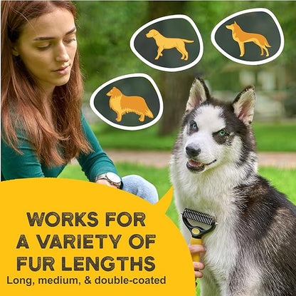 Deshedding Dog Brush - Double-Sided Pet Hair Remover for Cats &amp; Dogs - Yellow Undercoat Grooming Rake for Shedding and Dematting