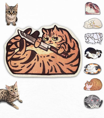 Lukamoo® Cute Cat Litter Mat (30’’x20’’), Large/L, for Kitty Litter &amp; Cute Cat Litter Box, Litter Trapping Mat (Brown Tabby)