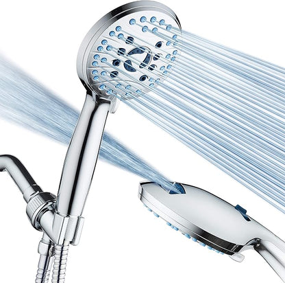 Hotel Spa AquaCare High Pressure 8-Mode Handheld Shower Head - Anti-clog Nozzles, Built-in Power Wash to Clean Tub, Extra Long 6 ft. Stainless Steel Hose, Wall &amp; Overhead Brackets