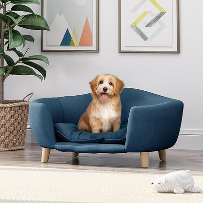 Christopher Knight Home Elroy Orthopedic Dog Bed, Elevated Dog Sofa Bed for Small Dog, Supportive Foam Pet Couch Bed with Wooden Legs, Modern Pet Sofa Bed, Navy Blue