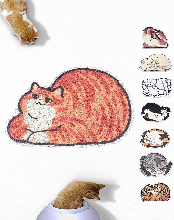 Lukamoo® Cute Cat Litter Mat (30’’x20’’), Large/L, for Kitty Litter &amp; Cute Cat Litter Box, Litter Trapping Mat (Orange Tabby)