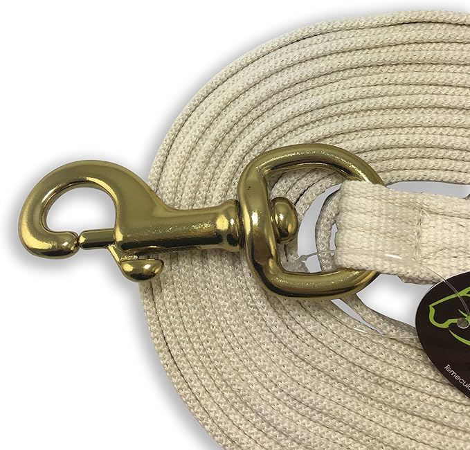 Southwestern Equine Lunge Line for Horses Cotton Horse Lunge Line with Bolt Snap &amp; Rubber Stop (White, 24&