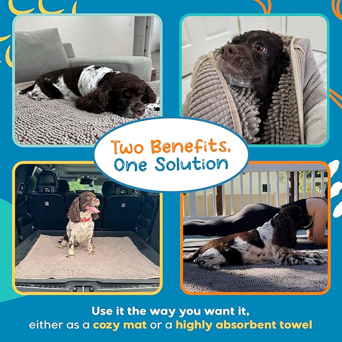 Pet 2-in-1 Dog Towel &amp; Mat – Transforms from Drying to Bath Mat, Ultra Soft, Absorbent &amp; Quick-Drying, Machine Washable Dog Towels with Detachable Non-Slip Mat and Hand Pockets (Medium)