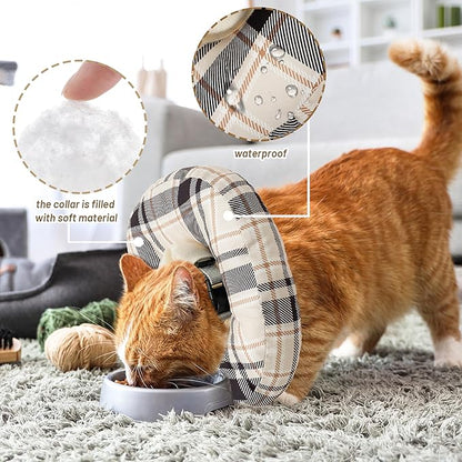 Cat Cone Collar Soft, Adjustable Plaid Elizabethan Cat Recovery Collar After Surgery to Prevent Licking &amp; Scratching Wound, Fits Small Medium Large Cats, Puppy, Small Dogs