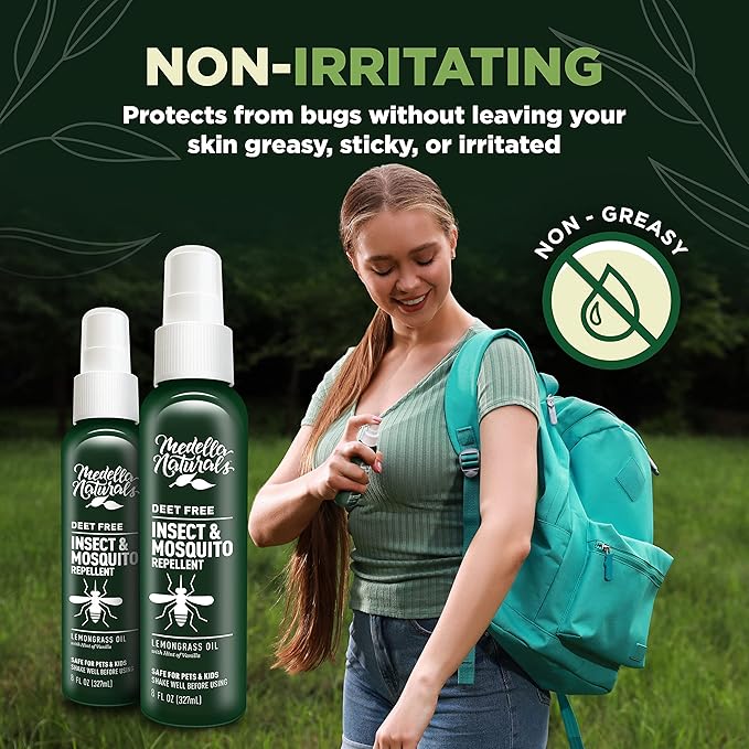 Deet-Free Insect &amp; Mosquito Repellent Pack of 2 (8 oz) – Nice Smelling Insect Repellent with Lemongrass Oil Safe for Pets and Kids – Bug Spray for Mosquitoes, Gnats, Black Flies, and No-See-ums