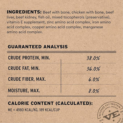 Vital Essentials Freeze-Dried Raw Beef &amp; Chicken Meal or Mixer Cat Food Soft Nibs | 99% Beef, Chicken, Organs &amp; Bone | 12 oz