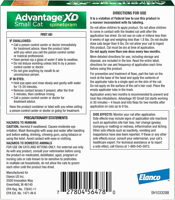 Advantage XD Small Cat Flea Prevention &amp; Treatment For Cats 1.8-9lbs. | 2-Topical Doses, 2-Months of Protection Per Dose