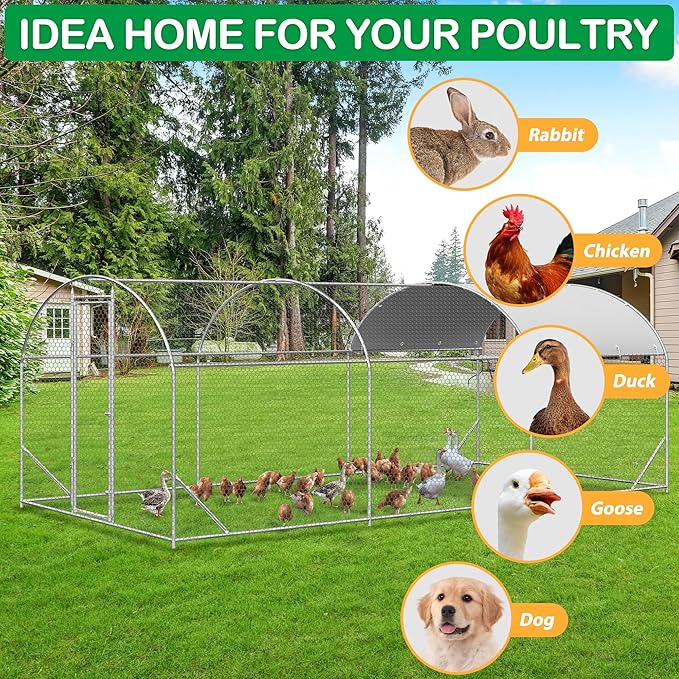 Large Metal Chicken Coop, Walk-in Chicken Run Pen with Waterproof Cover, Dome Roof Poultry Cage for Outdoor, Backyard, Farm (8.96&
