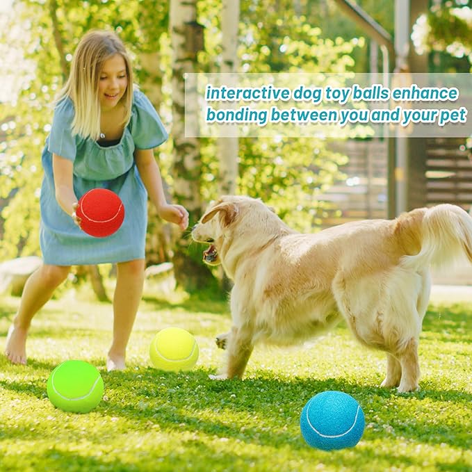 Large Dog Tennis Balls, 4 inch Interactive Big Dog Toy Ball for Small Medium Large Dogs, 4-Pack Dog Toys for Outdoor/Indoor Sports, Fetch, Training &amp; Play
