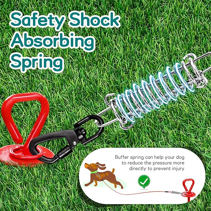 Red Chew Proof 30FT Dog Tie Out Cable, Heavy Duty Dog Lead for Yard &amp; Camping