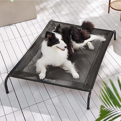Bedsure Outdoor Elevated Dog Bed Large Sized Dog, Portable Indoor &amp; Outdoor Cooling Raised Cot Pet Hammock Bed with Skid-Resistant Feet, Frame with Breathable Mesh, Black, 49 inches