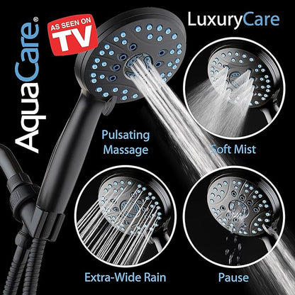 AquaCare High Pressure 8-mode Handheld Shower Head - Anti-clog Nozzles, Built-in Power Wash to Clean Tub, Tile &amp; Pets, Extra Long 6 ft. Stainless Steel Hose, Wall &amp; Overhead Brackets
