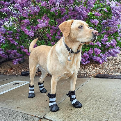 Spark Paws Dog Shoes, Waterproof Dog Boots for Medium to Large Dogs, Non Slip, Breathable Dog Booties and Paw Protectors - 4PCS Doggie Hiking Boots with Reflective Straps - Black, Size 5