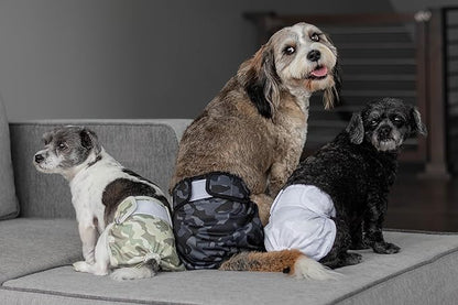 Pet Parents® Washable Dog Diapers (3pack) + Extendrs® of Durable Doggie Diapers, Premium Dog Diapers Female &amp; Male (Large, Camo)