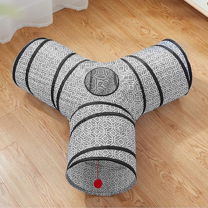 Tempcore 3-Way Collapsible Cat Tube Toys, Kitty Tunnel with Peek Hole, Ball for Cats &amp; Kittens