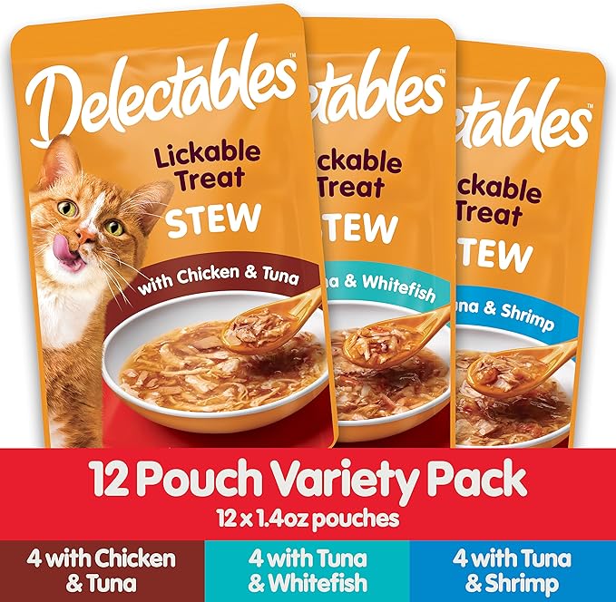 Hartz Delectables Stew Lickable Wet Cat Treats for Adult &amp; Senior Cats, Variety Pack, 1.4 Ounce (Pack of 12)