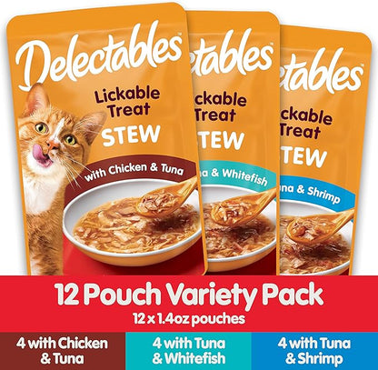 Hartz Delectables Stew Lickable Wet Cat Treats for Adult &amp; Senior Cats, Variety Pack, 1.4 Ounce (Pack of 12)