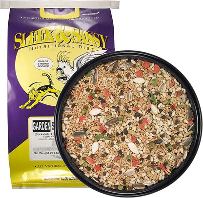 SLEEK &amp; SASSY Garden Small Hookbill Bird Food for Cockatiels, Lovebirds, Quaker Parrots &amp; Small Conures (20 lbs.)