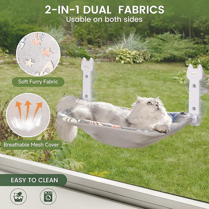 2 Pack Cat Window Perch, Glow in The Dark Foldable Cat Hammock with Sunken Design &amp; Removable Soft Cover, Breathable Cordless Window Bed for Resting Indoor Kitten (Shallow Perch, 2 Pack - M)