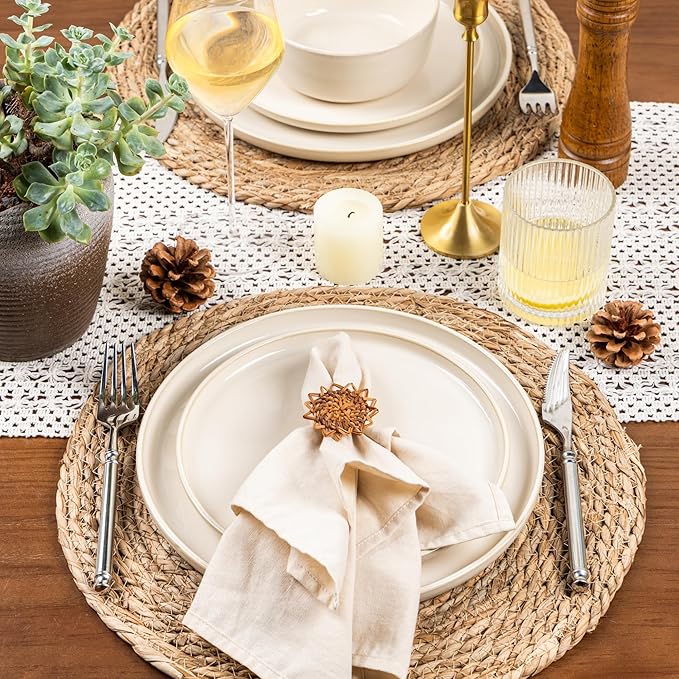 GBHOME Ceramic Dinnerware Sets for 4, 12 Pieces Stoneware Plates and Bowls Sets, Scratch Resistant Dishes, Dishwasher &amp; Microwave Safe, Reactive Glaze-Vanilla color