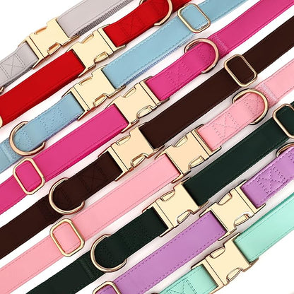 PET ARTIST PU Leather Dog Collar, Bright &amp; Stylish Brown Dog Collar with Quick Release Gold Metal Buckle, Soft Nylon Padded Durable Pet Collars Adjustable for Small Dogs, Neck Fit 9-14"