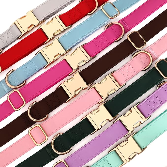 PET ARTIST Soft PU Leather Dog Collar, Bright &amp; Classic Red Dog Collar with Quick Release Rose Metal Buckle, Adjustable Nylon Padded Durable Pet Collars for Small Dogs Girl, Neck Fit 9-14"
