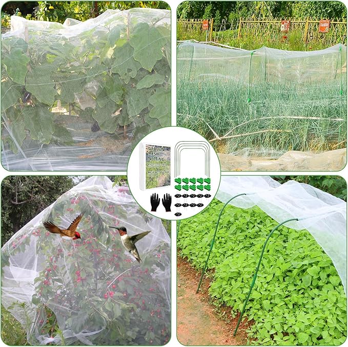 Garden Netting Mesh, 10X100 FT Garden Netting with 16 Cilps &amp; Ultra Fine Mesh Net Bird Barrier Protection for Garden Vegetables Flowers Shrubs Fruit Trees Indoors &amp; Outdoors Plant Beds Greenhouse