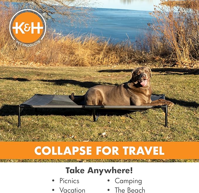 K&amp;H Pet Products Outdoor Elevated Dog Cot, Breathable Cooling Elevated Cot Hammock Pet Bed for XL Dogs, Washable Mesh Cover, Raised Metal Frame, Collapsible, Portable - Jumbo 56 X 38in Charcoal