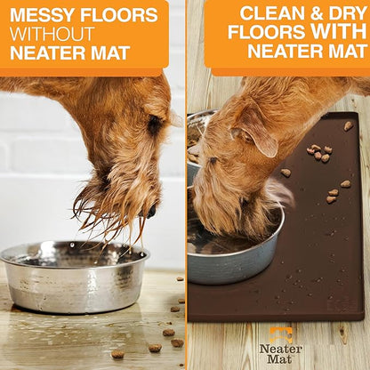 Neater Pet Brands Neater Mat Pet Mats for Food and Water, Cat &amp; Dog Bowl Mat Waterproof Silicone, Feeding Tray, Dog Food Mats for Floors, Placemat w/Raised Edge for Under Bowls, 32" x 24", Brown