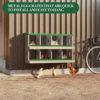 8 Hole Chicken Nesting Box with Roll Out Egg Tray, Rustproof &amp; Ventilated Chicken Laying Boxes for Hens, Chickens, Ducks | Easy-Clean Poultry Coop Accessories