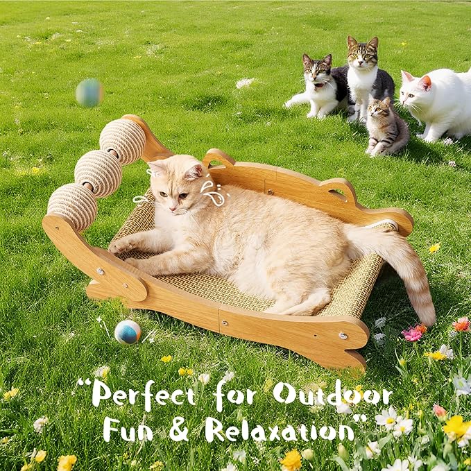 Cat Scratcher &amp; Cats Scratch Pad with Sisal Ball – All-in-One Cats Couch Scratcher, Hammock, and Cat Bed for Indoor Cats, Wooden Cat Scratching Board Upgrade Edition