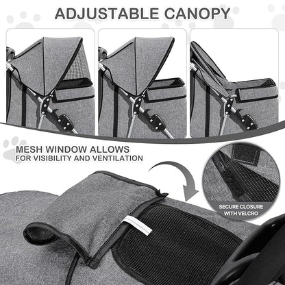 MoNiBloom 3 Wheels Pet Dog Cat Stroller for Small Medium Dogs and Cats, Lightweight Foldable Jogger Stroller w/Storage Basket and Cup Holder, Gray