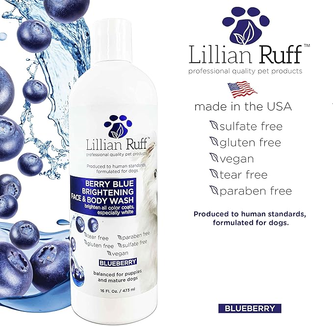 Lillian Ruff PRO Formula Berry Blue Brightening Dog Shampoo &amp; Conditioner Set - Professional Show-Quality Whitening, Stain &amp; Odor Eliminator, Hydrating Relief for Dry Skin, ProVitamin B5, USA Made