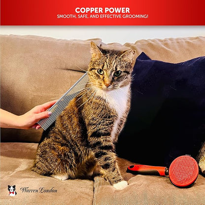 Warren London Cat DeMatter Pro Max | 9" Copper Grooming Comb for Cats | Detangles Mats, Knots &amp; Loose Fur – Gentle, No-Pull Design for Long, Thick, or Tangled Coats | Professional Cat Grooming Tool