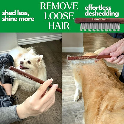 GranNaturals Wooden &amp; Metal Pet Comb for Detangling Hair, Grooming Fur, Dematting for Large and Small Dogs, Long &amp; Short Haired Cats